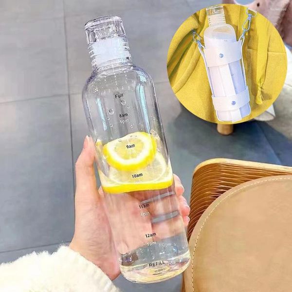 Wasserflaschen 500 ml Glasflasche mit großer Kapazität und Zeitmarkierungsabdeckung für Getränke Transparente Milchsaft Einfache Tasse Geburtstagsgeschenk