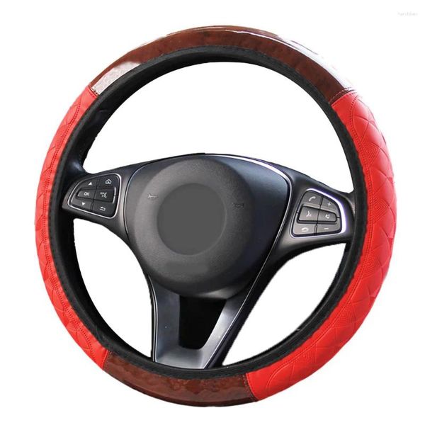 Capas de volante durável capa de carro guarnição 7-38cm antiderrapante proteger cinza pvc grão de madeira vermelho