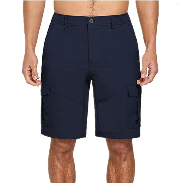 Shorts masculinos homens carga y2k vintage cor sólida multi-bolso calças curtas retas clássicas calças esportivas joelho troncos casuais desgaste diário