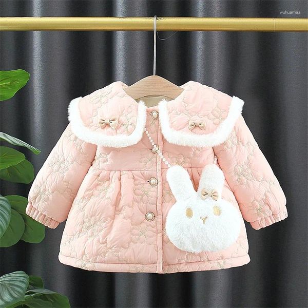 Down Coat Girls Coats Kış Çocuklar Kalın Velvet Ceket Çanta 2 PCS Bebek için Sıcak Giysiler Setleri 4 Gözyaşı Dış Giyim Yürümesi Dış Mekan