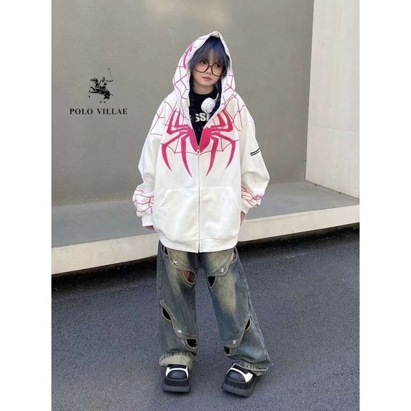 Anime örümcek adam ceket serin kız tarzı Amerikan azınlık tasarım hissi kapşonlu işlemeli hardigan sweatshirt kadınlar12321