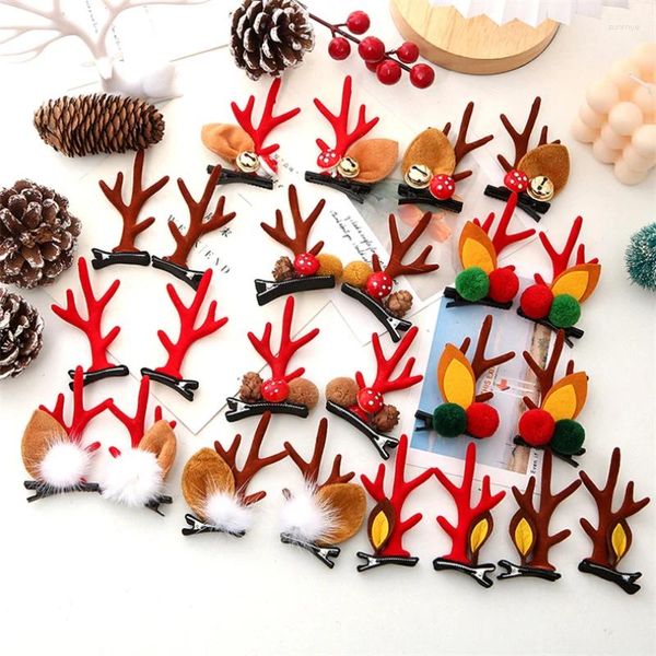 Acessórios para o cabelo 2 pçs/set kawaii natal antler hairpin elk orelha sino clipe bonito headwear feliz decorações para casa enfeites de natal