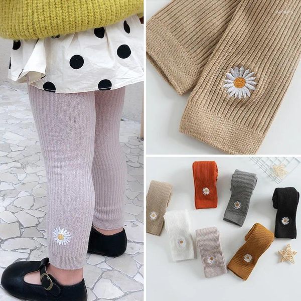 Pantaloni Primavera Autunno Cotone Leggings per bambini Ricamo girasole Pantaloni per ragazze nati Caldi per bambini 0-6 anni