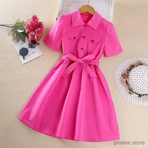 Платья для девочек, платье для девочек 8–12 лет, розово-красное платье с короткими рукавами для девочек, летнее платье для девочек, повседневные платья принцессы