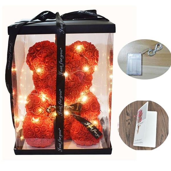 Tropfen 40 cm Seifenschaum-Rosenbär mit LED-Licht-Geschenkkarte in Geschenkbox für Valentinstag und Freundin T200903300f