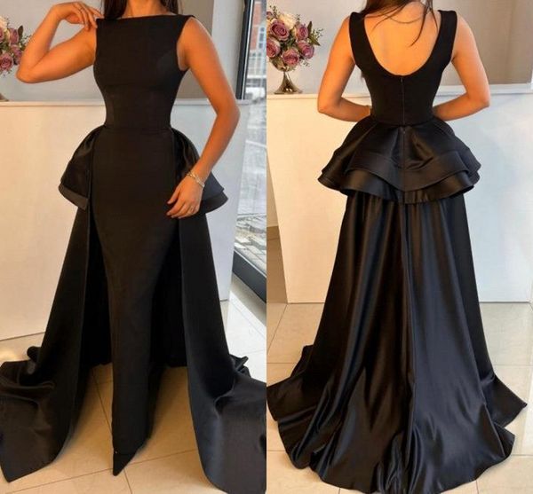 Elegante preto sereia vestidos de baile de noite com babados em camadas destacáveis saia longa vestidos de noite formal árabe elegante vestidos bc18145