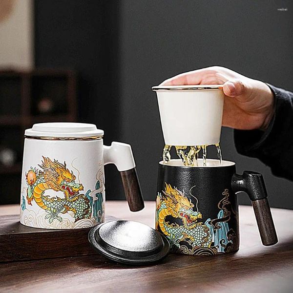 Кружки с крышкой, керамическая кружка, индивидуальный подарок, ситечко с деревянной ручкой, бутылка для воды, кофейная чашка для чая, год дракона