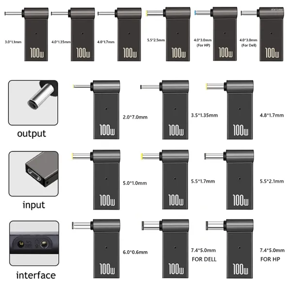 Cabos de computador PD 100W Laptop Power Charger Supply Adaptador Conector USB Tipo-C Fêmea para DC Macho Jack Plug Conversor para HP/Dell Notebook