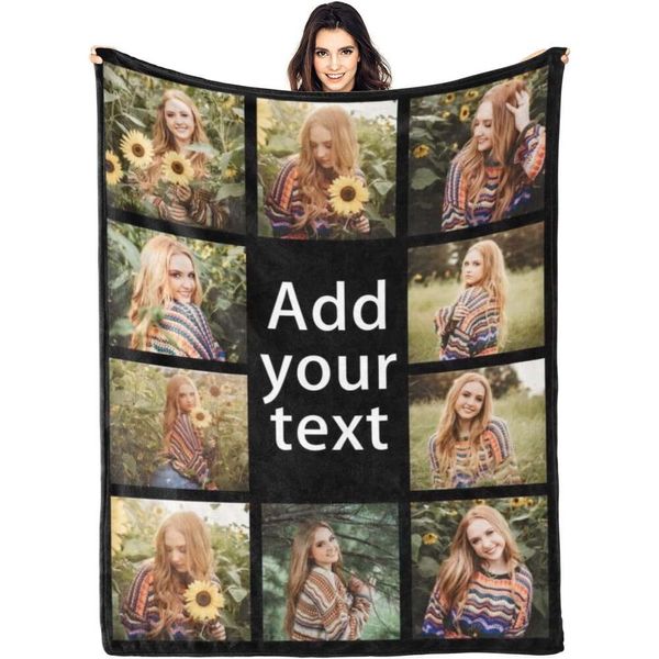 Colagem de fotos de texto personalizado Cobertores personalizados com fotos Cobertor personalizado para pai, mãe, crianças, cães, amigos, casal ou amante como Natal