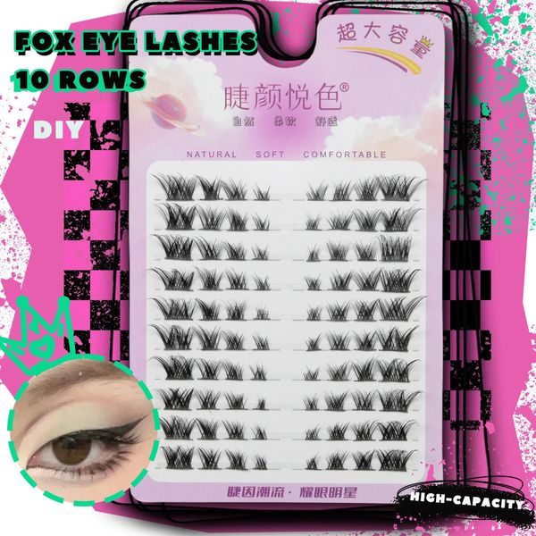 10 Reihen Wimpern Manga Fox Cat Eye Wimpern Fächerflügel Falsche Wimpern Cluster Beauty Makeup Wimpernverlängerung Zubehör Produkte Werkzeuge 240123