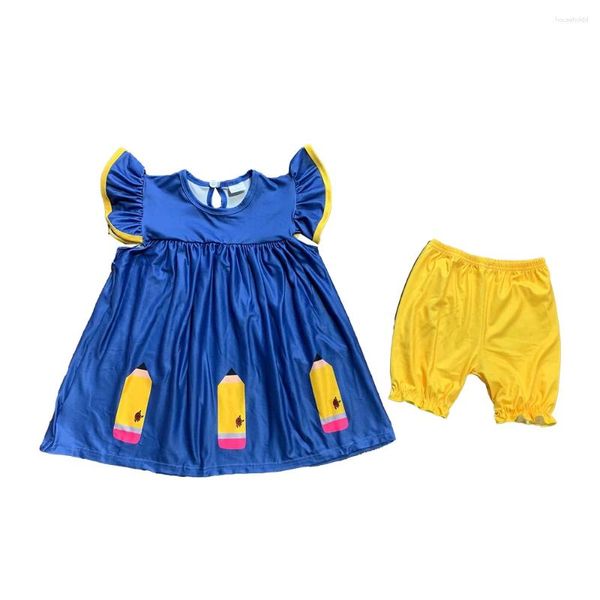 Conjuntos de roupas de volta à escola bebê meninas boutique vestido crianças roupas lápis maçã impressão conjunto algodão leite seda terno