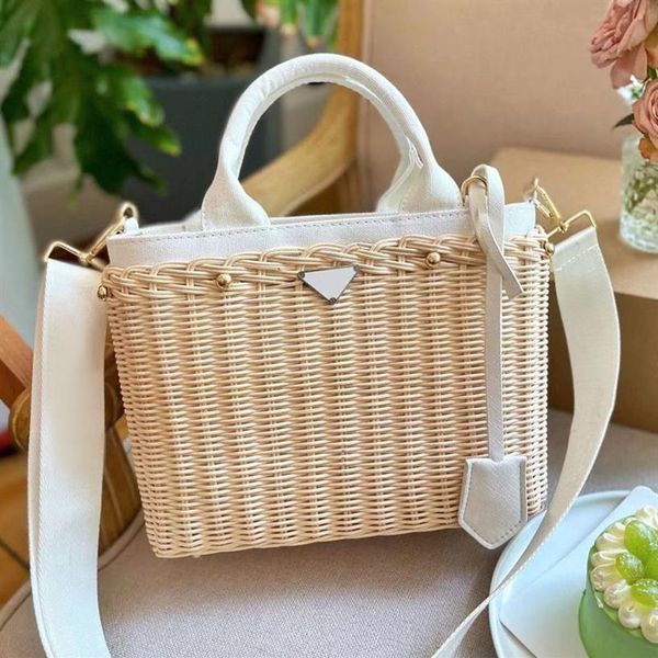 Kova Straw Bag Tote Sebze Sepeti Yaz Tatil Plaj Saman Çantaları Omuz Çanta Çanta Kadınları Beyaz Dokunma Alışveriş Seyahat T2277