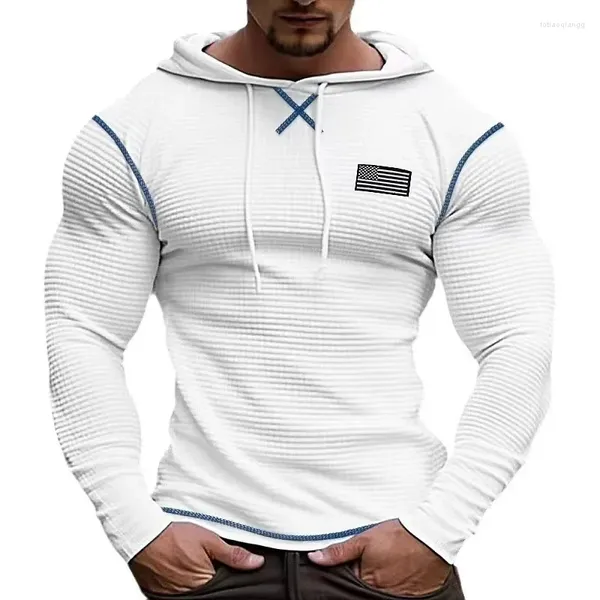 Camicie casual da uomo Vintage Waffle T-shirt con cappuccio da uomo Manica lunga Slim Coulisse T-shirt Top Primavera Autunno Moda Streetwear Tempo libero Uomo