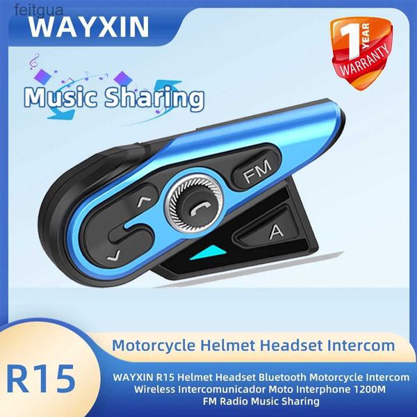 Walkie Talkie WAYXIN R15 Capacete Fone de Ouvido Bluetooth Motocicleta Intercomunicador Sem Fio Moto Interfone 1200M Rádio FM Compartilhamento de Música YQ240130