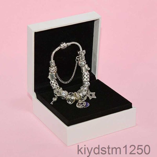 Venda quente charme pulseira clássico diy estrelas lua branco frisado para jóias com caixa original presente de aniversário de alta qualidade whrc