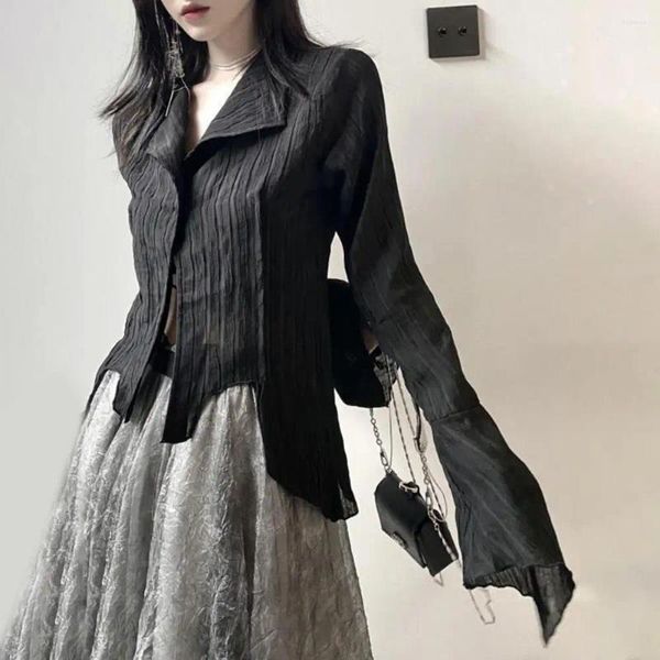 Damenblusen Gothic Damen Schwarze Hemden Korean Dark Academic Female Designed Unregelmäßige Tops Frühlingsmode Vintage Streetwear Y2K Lady