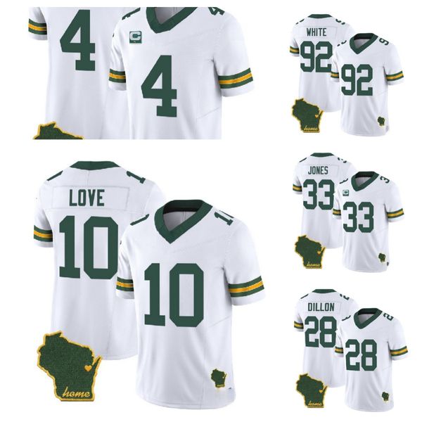 Herren Green''Bay''Packers''Love Brett Favre A.J.Dillon White 2023 F.U.S.E.Home Patch Vapor Untouchable Limited genähtes Trikot