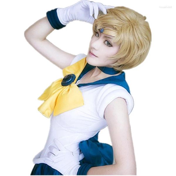 Party Supplies Sailor Uranus Tenoh Haruka Perücken Kurze Leinen Blonde Hitzebeständige Kunsthaar Cosplay Perückenkappe