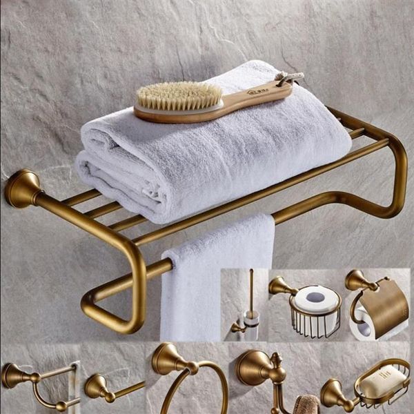 Messing Badezimmer Zubehör Set Antik Bronze Papierhalter Handtuchhalter Toilettenbürstenhalter Handtuchhalter Badezimmer Hardware Set189M