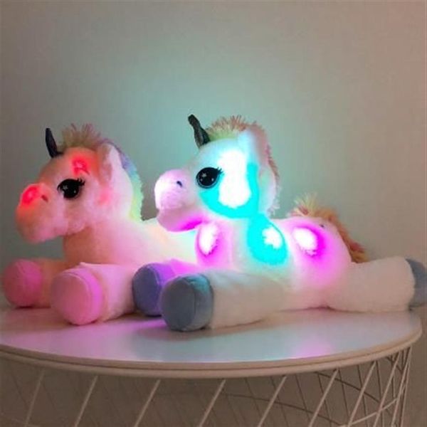 40 см светодиодный единорог, плюшевые игрушки, светящиеся мягкие игрушки, единорог, милая светящаяся лошадь, мягкая кукла, игрушка для девочки, подарок на Рождество, день рождения2239