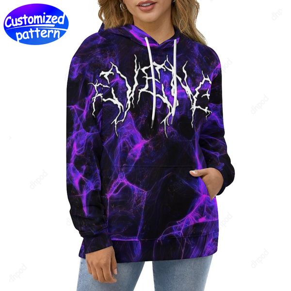 Designer Mulheres Hoodies Moletons Roxo Relâmpago Personalizado Modelado Solto Tampas Duplas Todos Impressos como Hoodies Atacado Hoodie Roupas Masculinas Vestuário Tamanho Grande S-6XL