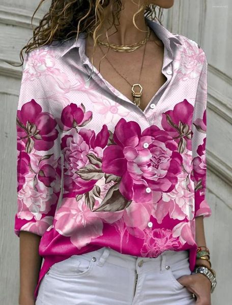 Camicette da donna Top e camicie floreali Abbigliamento da lavoro da donna casual a maniche lunghe stampato alla moda