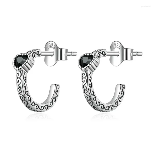 Orecchini a lobo Autoprodotto in argento sterling 925 con cerchio a forma di cuore nero per gioielli di lusso penetranti da donna, regalo di Halloween