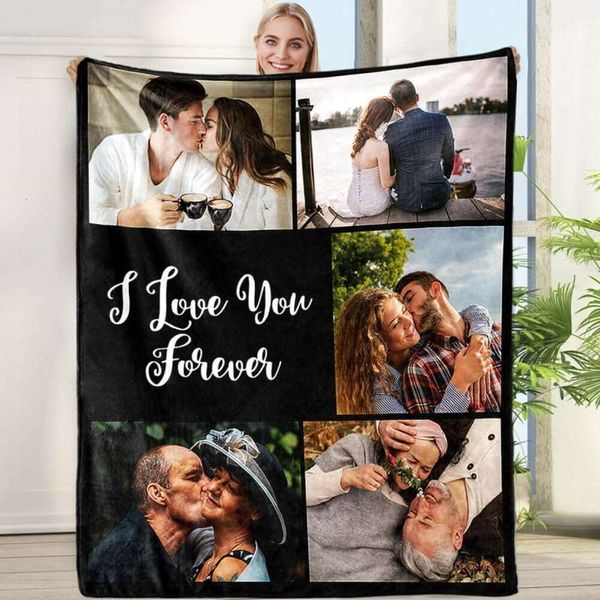 Custom Photo Blanket Couples Personalized Fleece Throw Blankets Flannel Picture Blanket Gifts for Husband wife girlfriend boyfriend Birthday Valentines