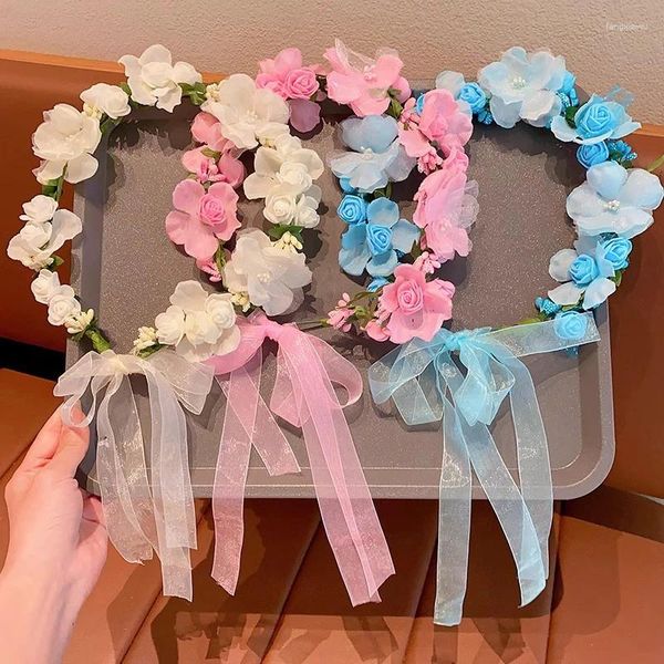 Accessori per capelli Ghirlanda floreale Nastro regolabile Fiori Foglie Fasce per ragazze Corona di fiori Nuziale Halo Ghirlanda di Boemia Copricapo per bambini