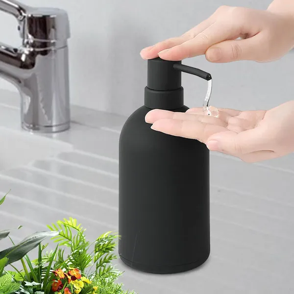 Banyo Aksesuar Seti Siyah Sabun Dispenser Boş Tezgah 480ml Doldurulabilir Banyo Aksesuarları Şampuan Mutfak Losyonu