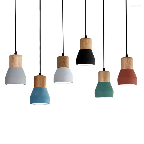 Pendelleuchten, nordische kreative moderne minimalistische kleine Lampe, Stehtisch, Esszimmer, Schlafzimmer, Nachttisch, Farbe, Zement, Holz, hängend