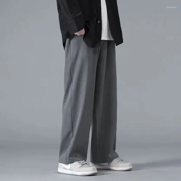 Männer Hosen 2024 Frühling Einfarbig Gerade Mann Elastische Taille Lose Beiläufige Harajuku Hosen Japanischen Stil Dünne Kleidung