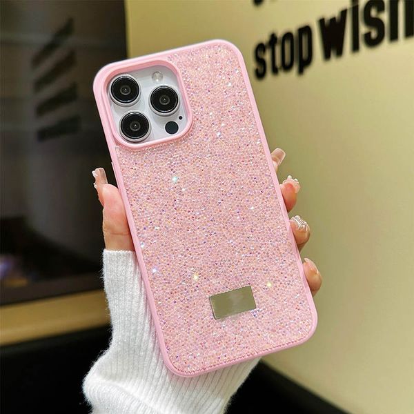 iPhone 15 Pro Max Designer Bling Telefone para Apple 14 Plus 13 12 11 Huawei Mate 60 Luxo Rhinestone Diamond Glitter Back Capa traseira Sparkling Coque Fundas Pink