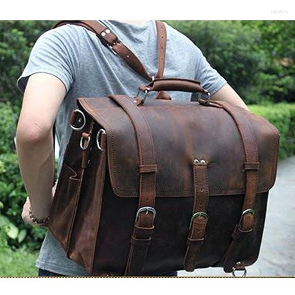 Mochila retro cavalo louco couro genuíno homens sela bagpack masculino viagem mochila caminhadas vintage