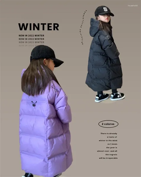 Para baixo casaco mais longo casual meninas moda com capuz parkas adolescentes inverno engrossar quente outerwear 2024 crianças à prova de vento zíper casaco