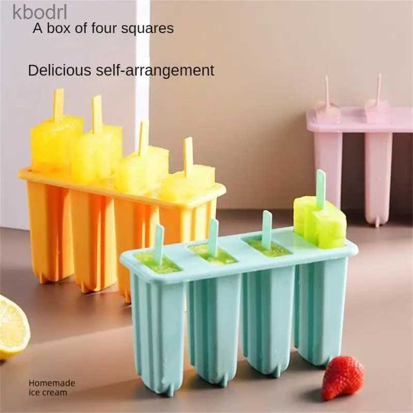 Dondurma Araçları 4 Boşluk Gıda Sınıfı Silikon Dondurma Kalıp Kapak DIY Popsicle Box Lolipop Kalıp Tatlı Buz Tepsisi Maker Mutfak Gadgets YQ240130