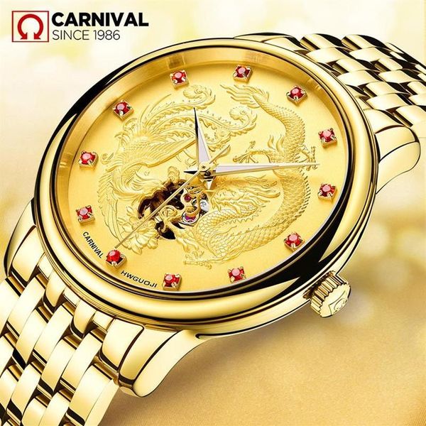 Relógios de pulso Suíça Carnaval Automático Mecânico Relógios Masculinos Dragão Diamante Safira Esqueleto Relógio À Prova D 'Água C8798218H