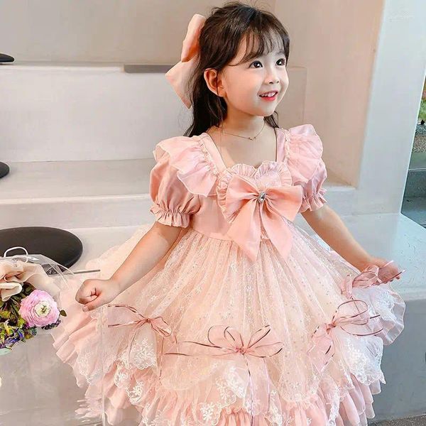 Vestidos de menina bebê meninas primavera outono vestido crianças saia estilo coreano casual princesa rosa roupas 2-8 anos de idade