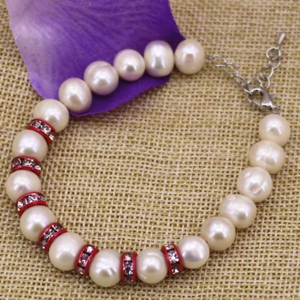 Strand 9-10mm natural branco de água doce cultivada pérola contas pulseiras preço por atacado elegante feminino diy jóias 7.5 polegada b3088