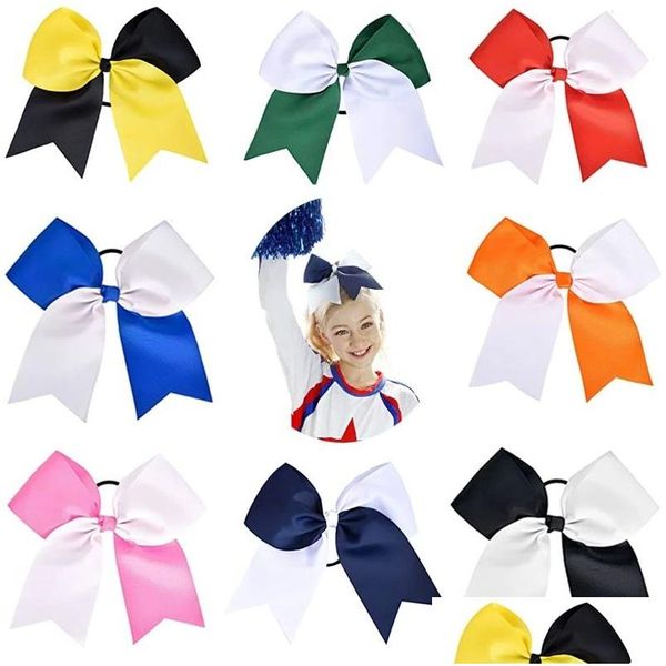 Acessórios de cabelo 20 pcs / 8 dois tons grandes arcos de alegria suporte de rabo de cavalo feito à mão para meninas adolescentes softball cheerleader esportes arco drop deli ot0es