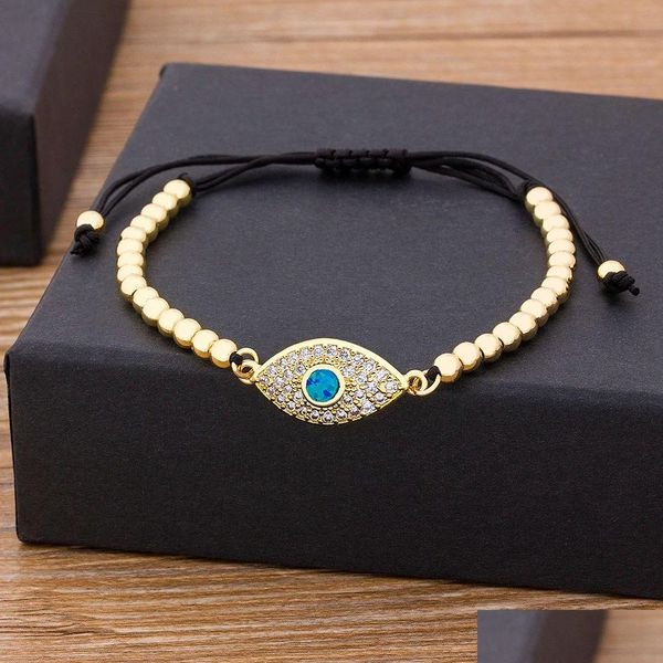 Catena Mano di Hamsa Evil Eye Oro giallo 14 carati Cz Perline Bracciale regolabile Fortunato Corda intrecciata turca 5 stili per donna Uomo Drop Deliver Dhptn