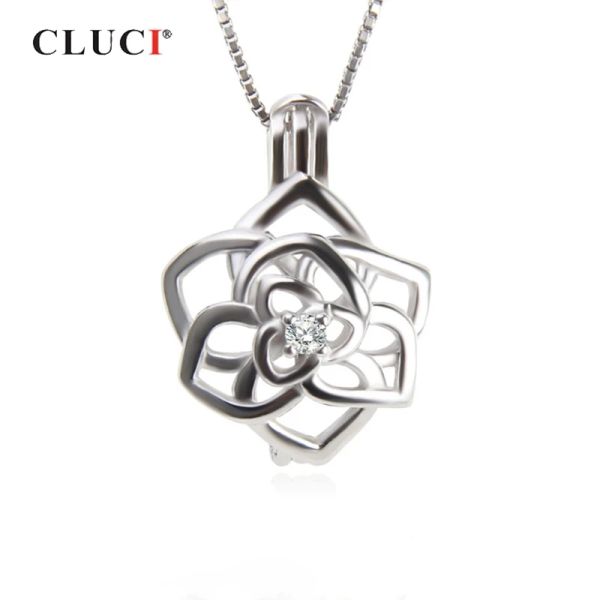 Pingentes cluci 925 prata esterlina lindas encantos de flores pendentes jóias femininas real prata 925 flor de pérola de flores sc310sb