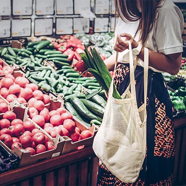 GreeOn Shopping Tote Borsa in tessuto a rete in cotone organico Zero rifiuti Verdura Frutta Riutilizzabile Borsa per la conservazione di prodotti ecologici Lavabile 240125