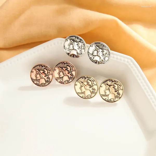 Orecchini a bottone moneta antica moda unica orecchio gioielli all'ingrosso fabbrica orecchino stile viso per design da donna