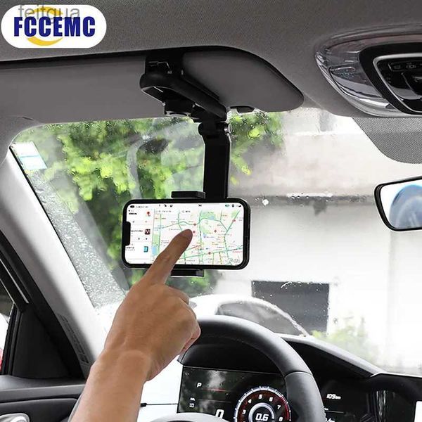 Suportes de montagem de telefone celular Multi-função 1080 Rotating Sun Visor Cellphone Car Holder para XS GPS Espelho Retrovisor Stand Car Mobile Clip Universal YQ240130