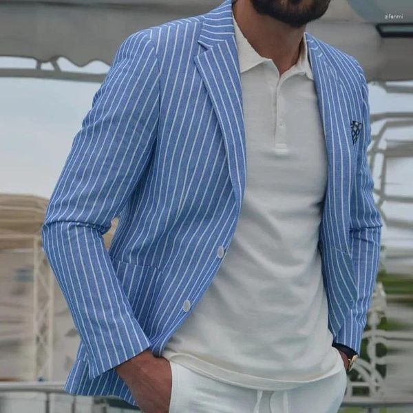 Erkekler Suits İnce Çizgili Akıllı Günlük Takım Kıyafet Ceket (Astar ile) Bahar Sonbahar Uzun Kollu Blazer Ceket Erkek Moda Dış Giyim