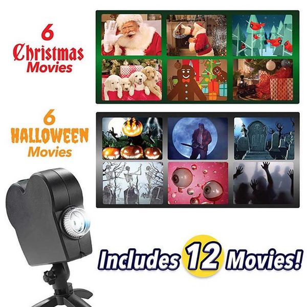 Proiettore laser Natale Halloween 12 film Luce da discoteca Mini finestra Proiettore home theater Proiettore per interni ed esterni Wonderland Y234v