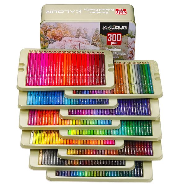 KALOUR 300-Farben-Deluxe-Eisenbox-Bleistiftset mit öligen Farben, spezielles Briefpapier für Schüler, Kunstzeichnungen, Geburtstagsgeschenk, Schulbedarf 240123