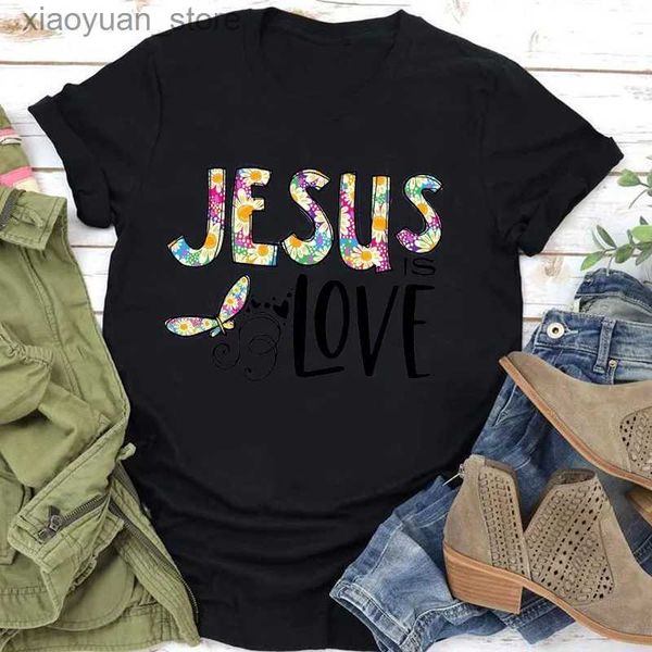 Женская футболка с принтом «Иисус любовь» Женская футболка с коротким рукавом и круглым вырезом Свободная женская футболка Женская футболка Топы Одежда Camisetas Mujer 240130