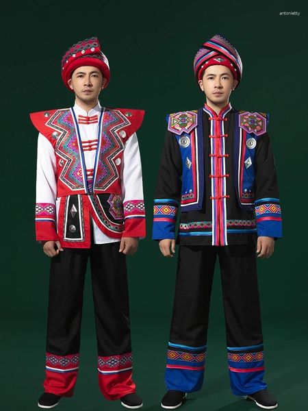 Traje de roupas étnicas masculino Guizhou Miao Yi Dong Yunnan Bai Tujia Yao Stage Performing Costumes